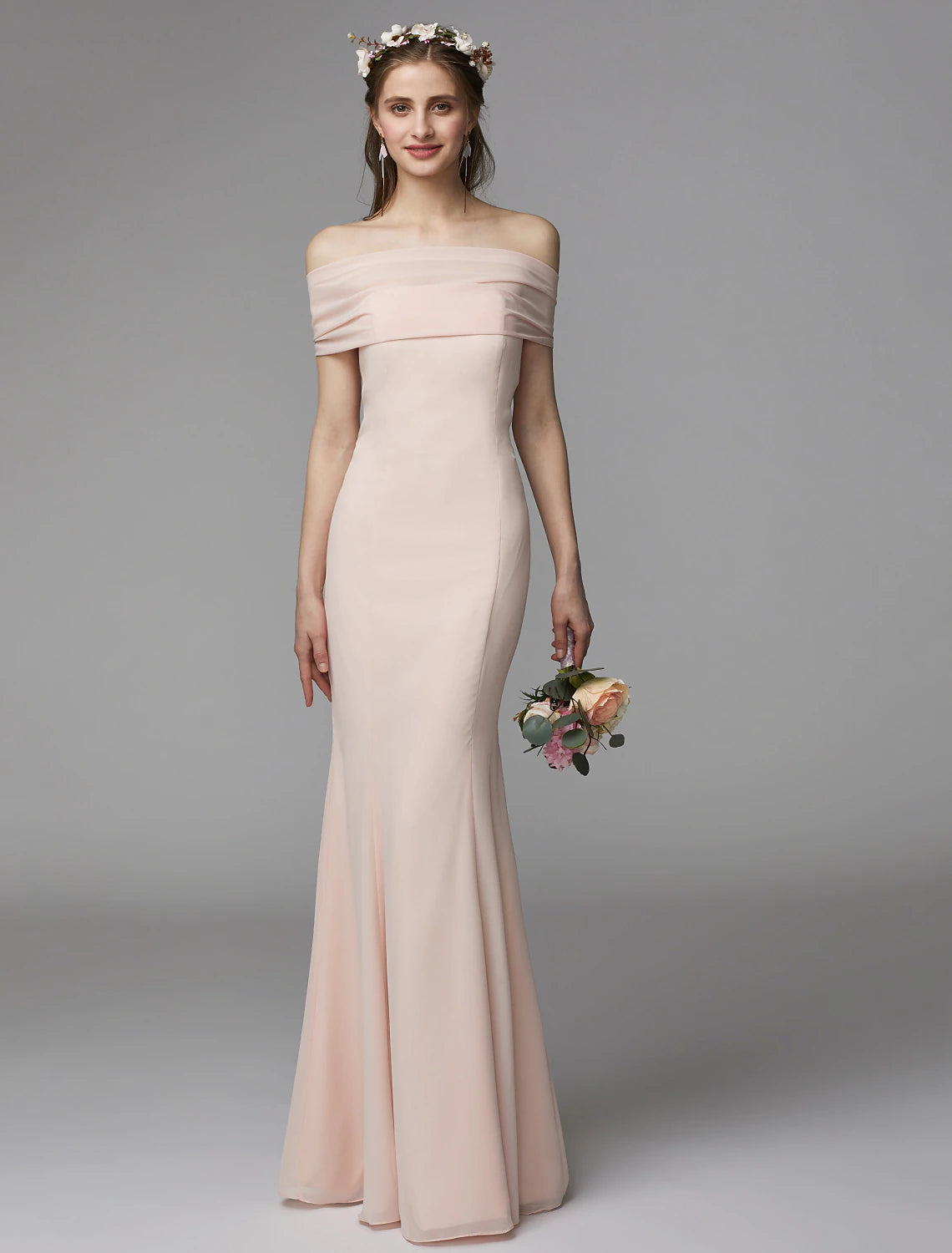 Wholesale Mermaid / Trumpet Bridesmaid Dress Strapless Sleeveless Backless Floor Length Chiffon with Sash / Ribbon / Pleats